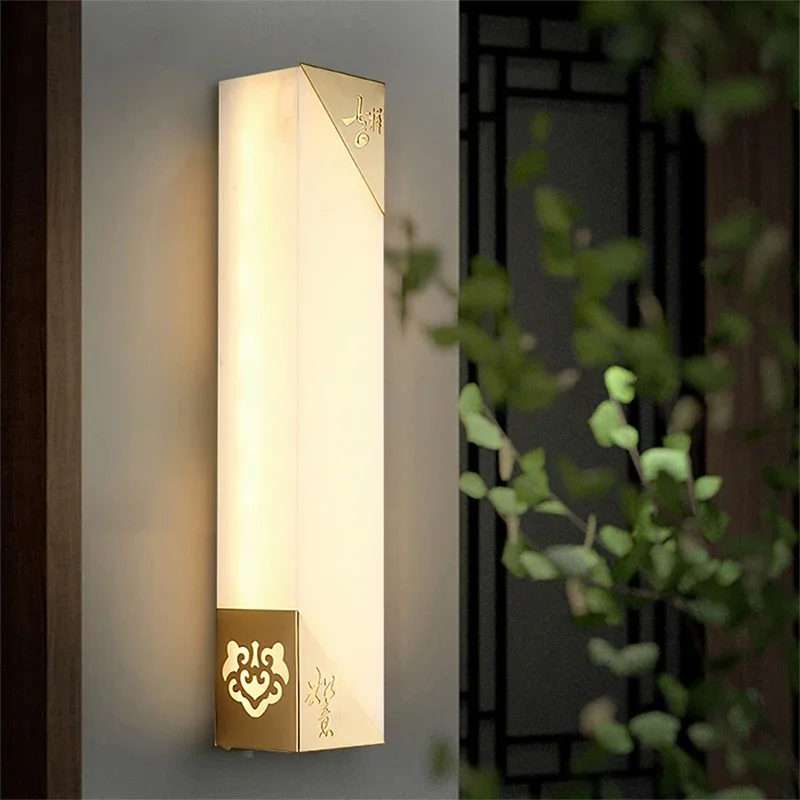 TEMAR Contemporary LED Brass Marble Outdoor Wall Lamps Electric Waterproof Balcony Hallway Courtyard Villa Gate Hotel