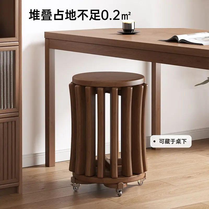 Solid wood table and stool combination, household stacking combination, spare round stool study storage
