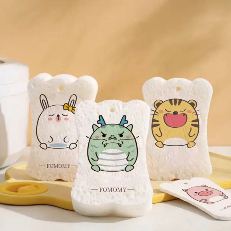 1PC Random Pattern Wood Pulp Cotton Cleaning Tool Sponge Bowl Dish Brush with Rope Cute Flower Sponge Pads Wipe