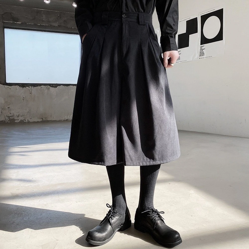 Mens Dark Japanese Casual Cropped Pants Summer Streetwear Fashion Outdoor Versatile Plain Edgy City Boy Wide Leg Trousers 2026