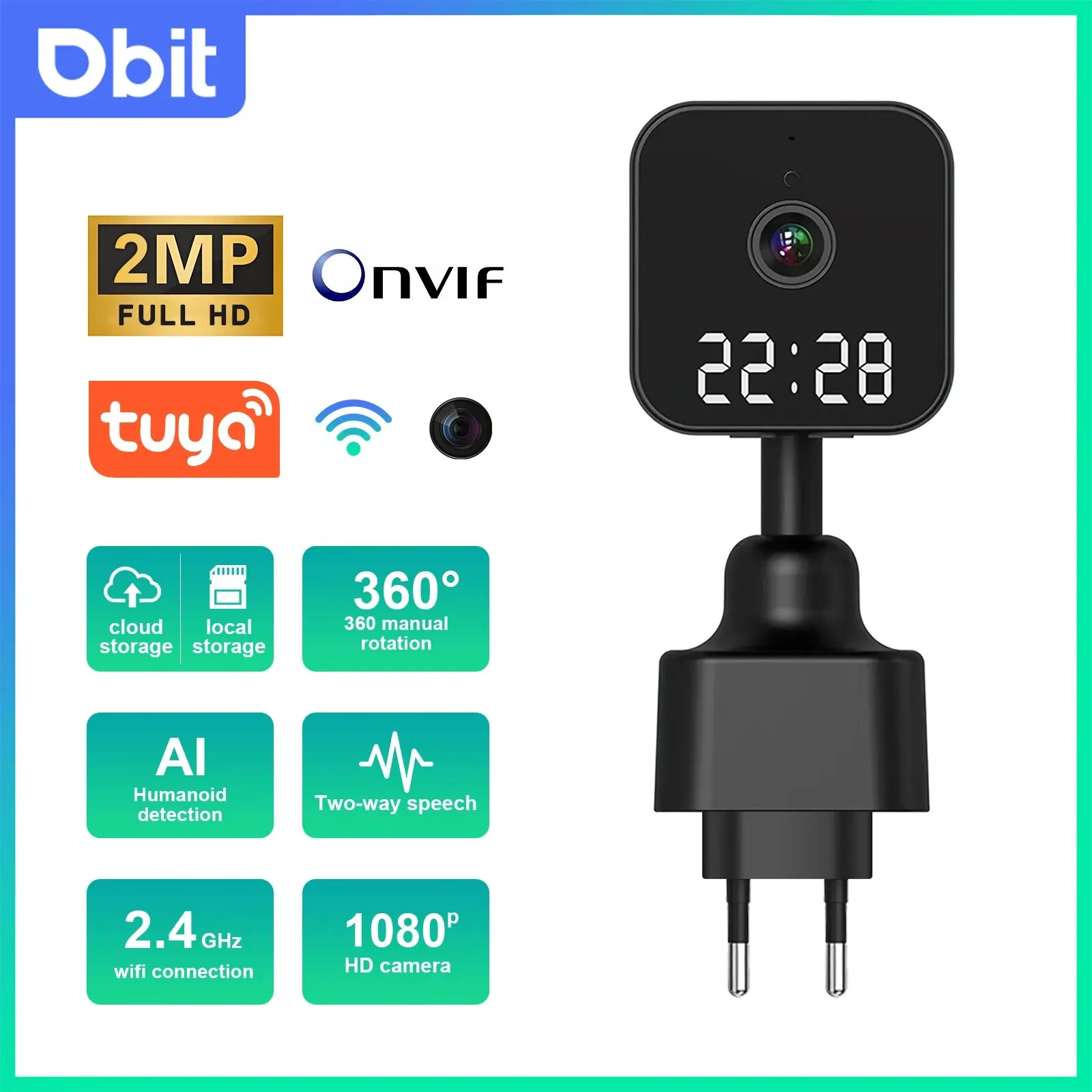 DBIT Wifi Survalance Camera 1080P HD Tuya Time Monitor Night Vision Two-Way Voice Smart Home 360 ° Wifi Camera Plug and Play