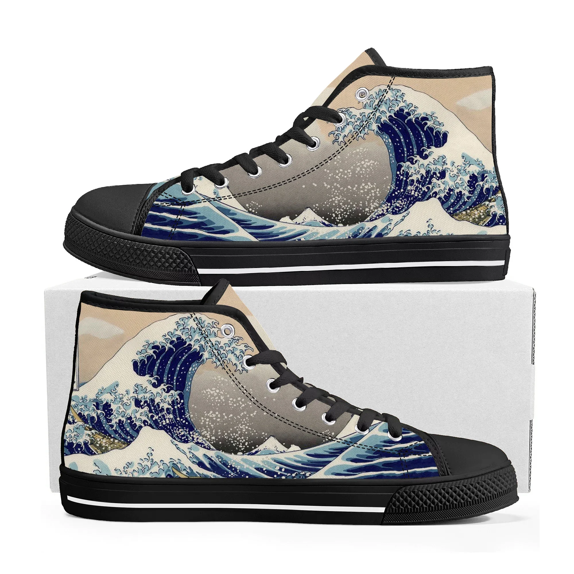 The Great Wave off Kanagawa Printmake Art High Top Sneakers Mens Womens Teenager Canvas Sneaker Casual Couple Shoes Custom Shoe