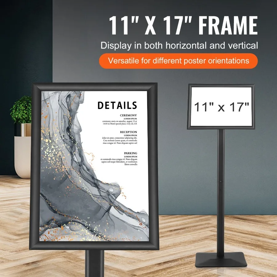 Pedestal Sign Holder 11 x 17 Inch Vertical and Horizontal Adjustable Poster Stand Heavy-Duty Floor Standing Sign Holder with Me