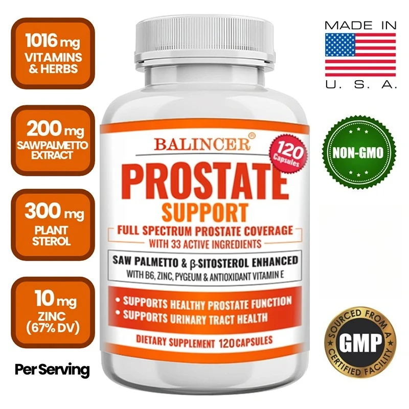 Mejoraciones Saw Palmetto y esterilol que contienen vitamina B6, zinc, soporte antioxidante para la función de próstata y la salud del sistema urinario