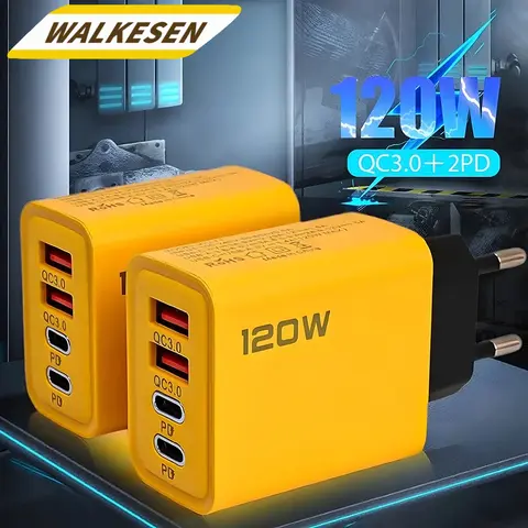 샤오미 아이폰 15 프로 맥스용 USB 고속 충전기, 4 포트 PD 고속 충전, USB 3.0 C 타입, EU 미국 플러그 충전기, 벽 어댑터, 총 120W