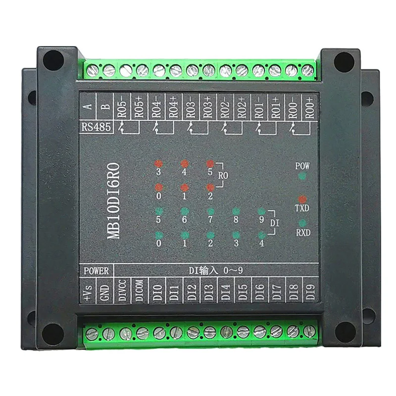 

Switch input and output 10 channels open into 6 channels relay output module RS485 MODBUS-RTU communication MB10DI6RO