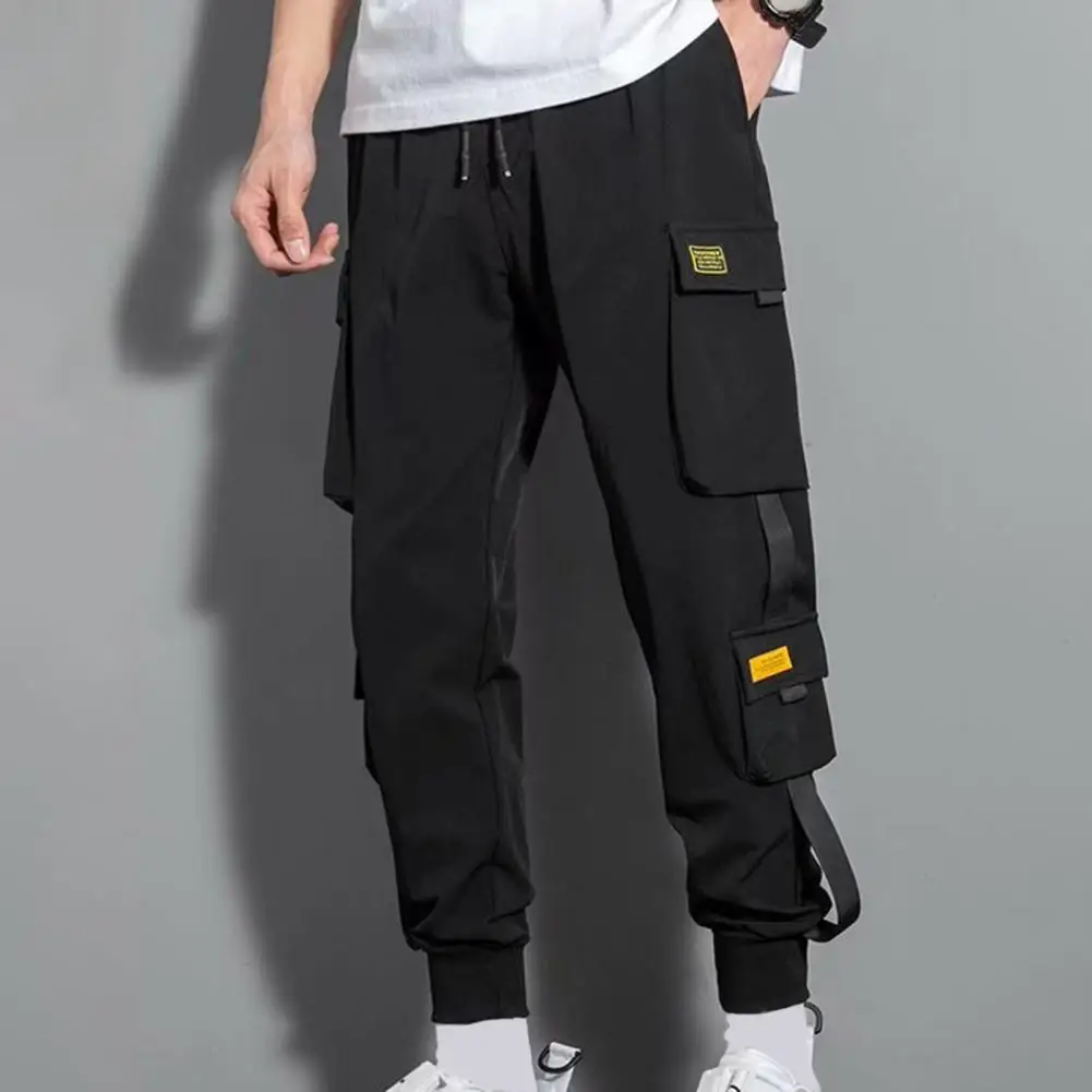 

Men Multi-pocket Pants Men's Multi-pocket Cargo Pants With Strap Decor Drawstring Waist Plus Size Streetwear Trousers For Wear