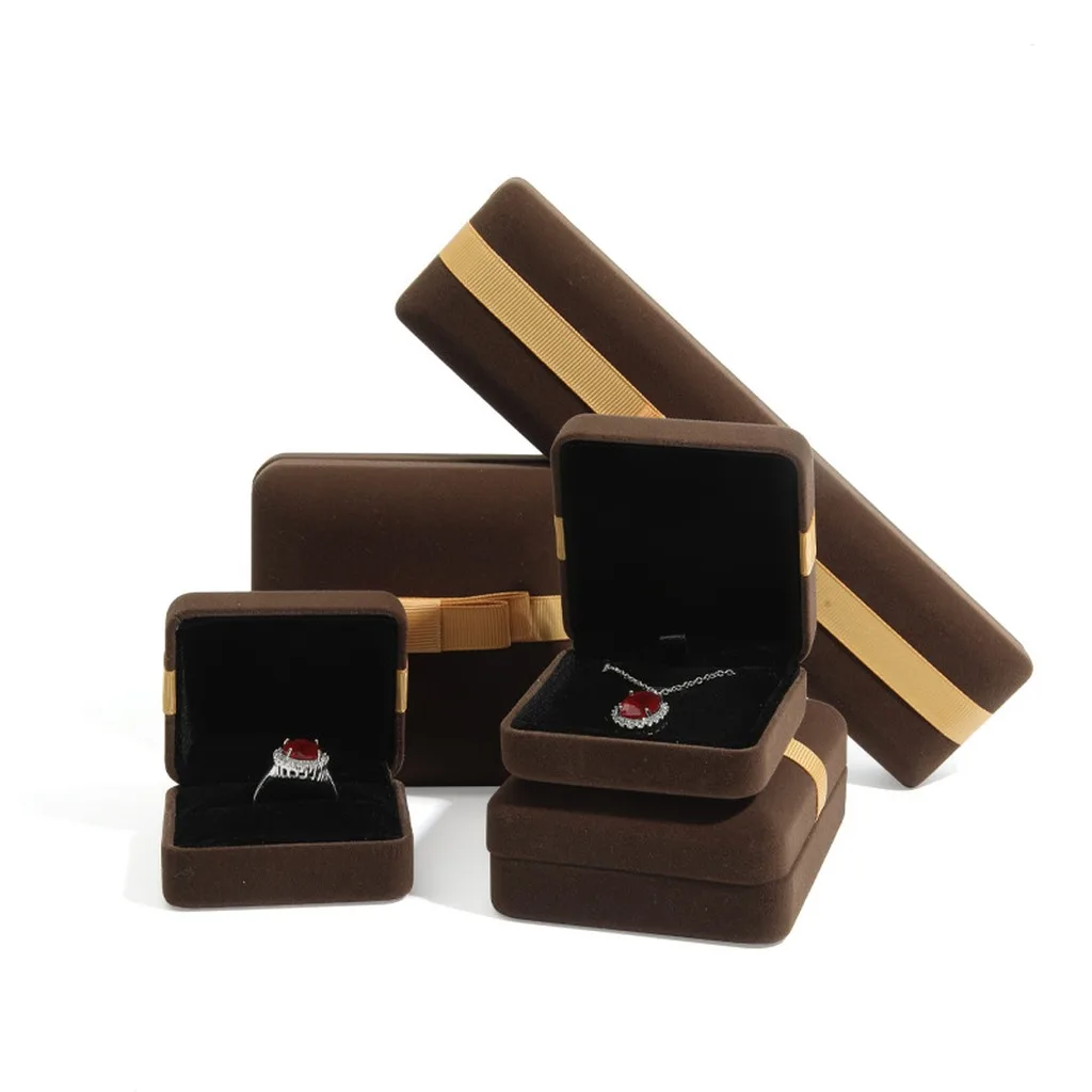 Velvet Flocked Gift Box Wear-Resistant Velvet Jewelry Box Iron Core Jewelry Box Light Luxury For Birthday Home Storage Special