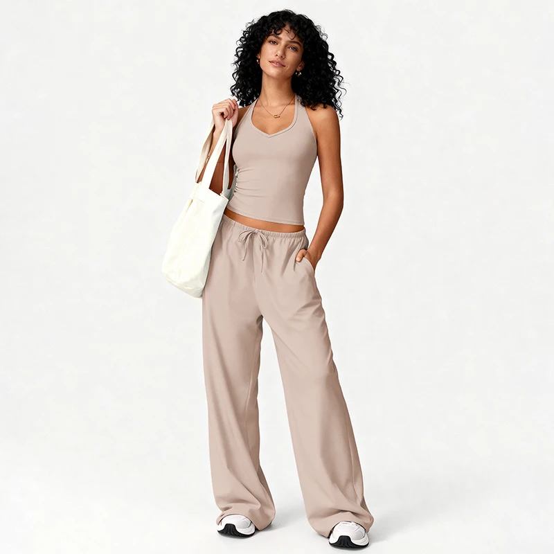 2PCS Elegant Solid Color Fitness Sports Clothes Women Quick-Drying Workout Suit Woman Loose Fit Gym Push Up Pilates Yoga Set