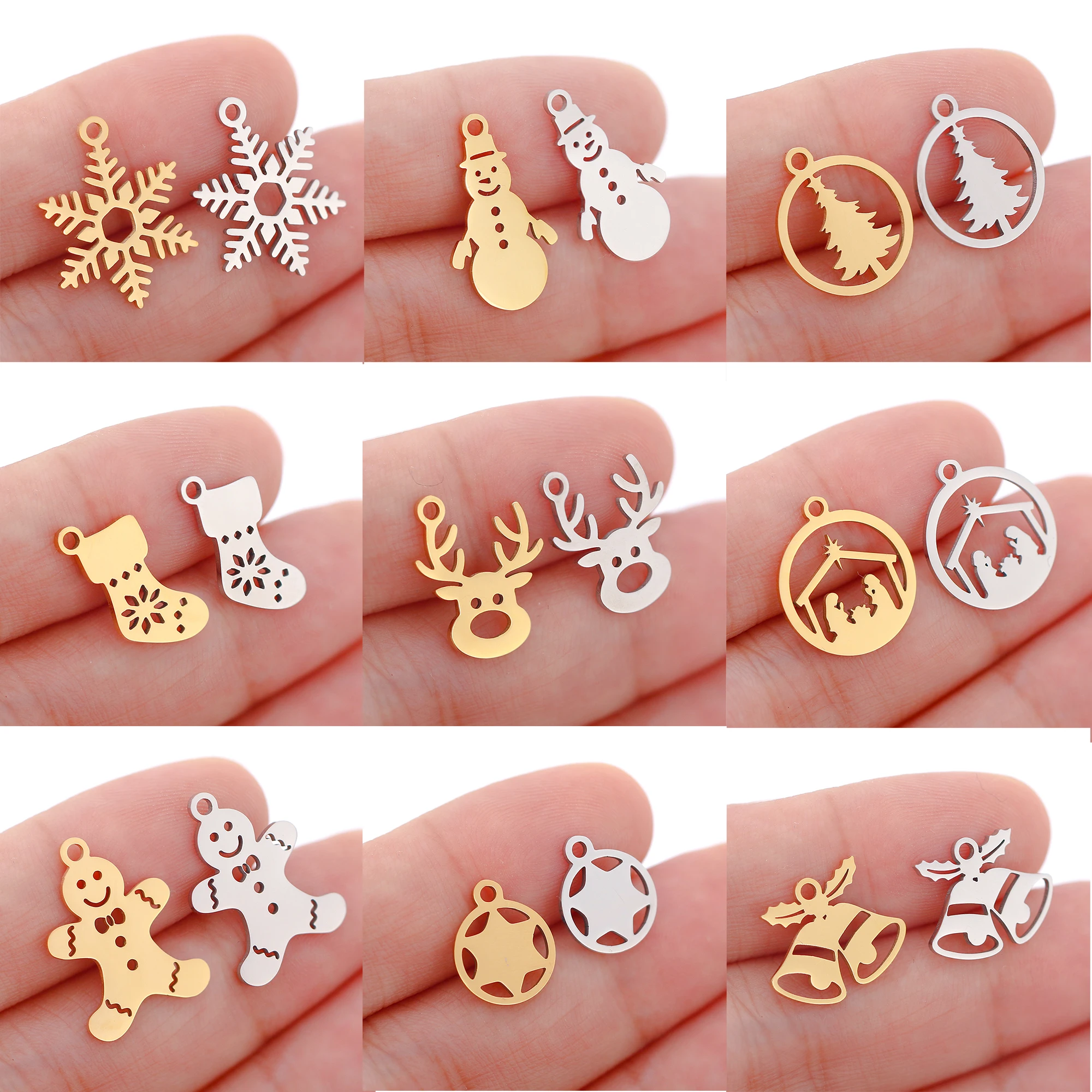 5Pcs Stainless Steel Christmas Boot＆Gingerbread Man＆Snowman＆Bell Charms Pendant For Diy New Year Gifts Jewelry Making Supplies