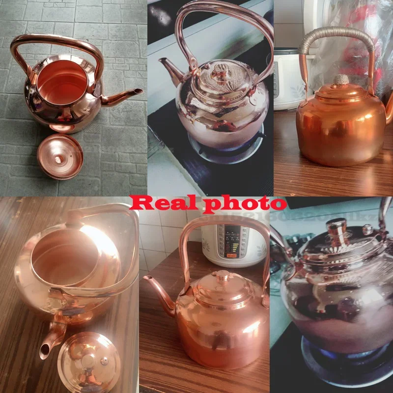 Large-Capacity Copper Pot, Flat-Bottomed Kettle, Handmade Soup Pot, 5L Gas Stove Suitable, Cookware Essentials