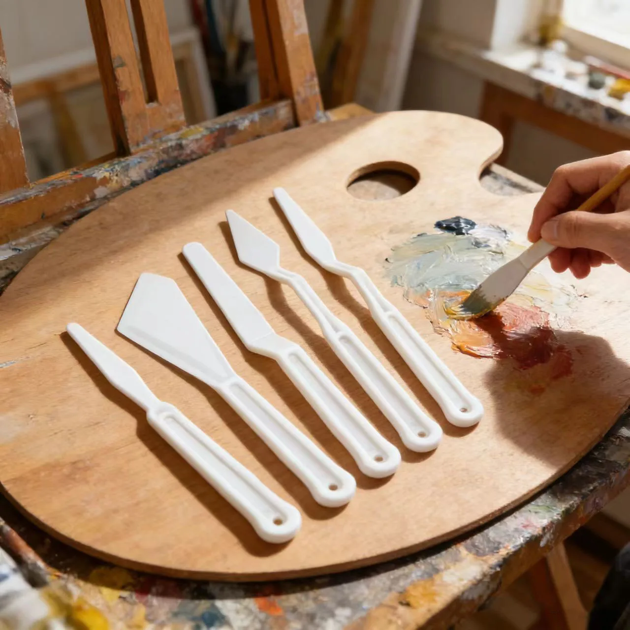 Plastic Scraper Set 5PCS for Oil Acrylic and Water Based Painting Color Mixing Fine Arts Tools White 160 170mm