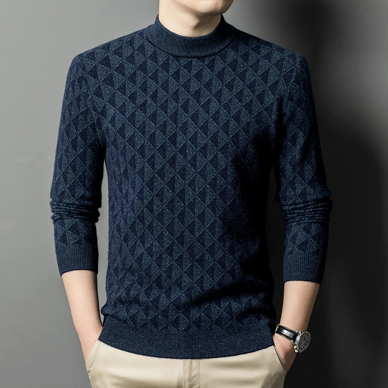 

Толстый джемпер из 100% чистой шерсти, мужской зимний модный клетчатый теплый костюм 2025 года, мужские топы из овечьей шерсти с длинными рукавами, пуловеры, свитера