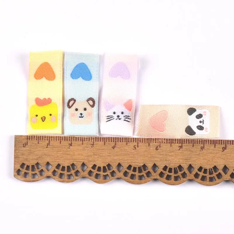 Mixed Color Heart Love Animal Pattern 50pcs Handmade Woven Label For Clothing Labels Shoes Bags Garment Tags 15x40mm CP3233