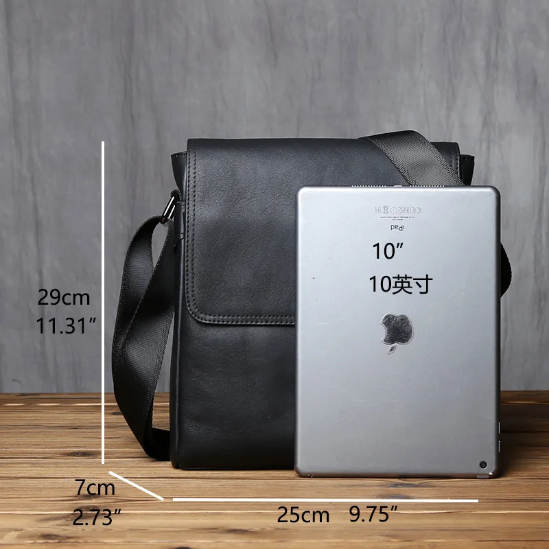 NZPJ-Leder-Umhängetasche für Herren, natürliches Rindsleder, vertikale Umhängetasche, lässig, großes Fassungsvermögen, Flip, Reißverschluss, 10", iPad – Detail 2