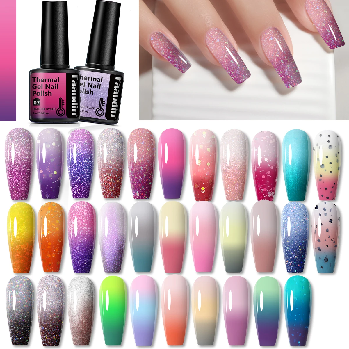 Faandin 4Pcs/Set 7ml*4 Pieces, the Thick Coating Effect Is Better When the Temperature Changes, Trendy and Colorful, Full Color, Temperature-Changing Gel Nail Polish Set, Perfect Gift, Strong and Long-Lasting, Not Easy to Fade, Easy to Apply and Remove, Essential Item for Proms, Parties, Art Salons, Wholesale Nail Polish Gel for Nail Salons