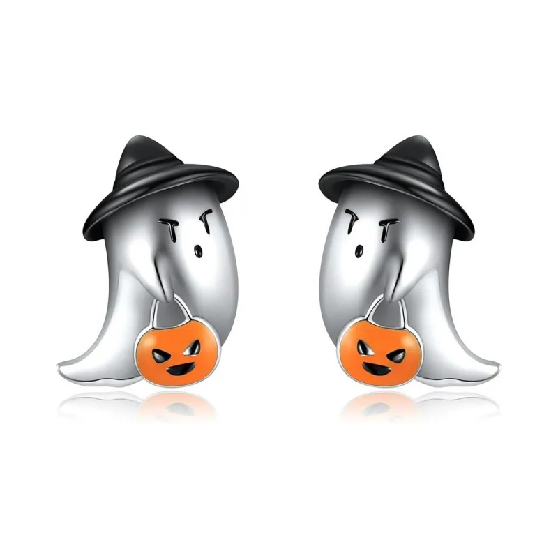 Pendientes de cabeza de calabaza con pegamento de goteo de fantasma, sombrero de bruja de Metal gris, estilo Punk, joyería UNISEX para fiesta de Halloween, feliz noche
