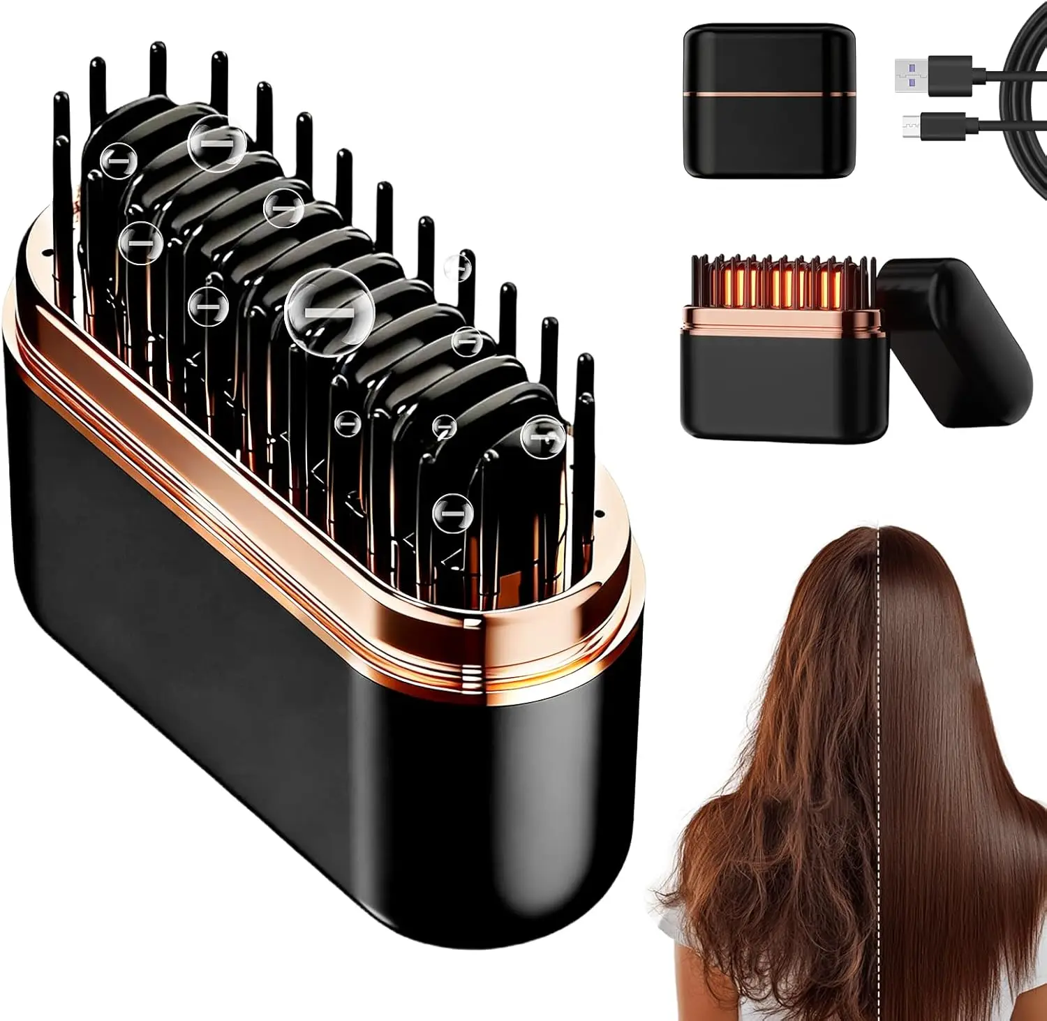 

Upgraded Mini Cordless Hair Straightener Brush - 3 Modes, 300M Negative Ionic, Portable for Women Travel
