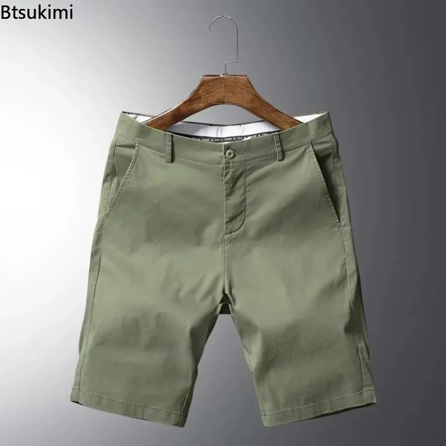New 2026 Men's Summer Cotton Shorts Solid High Quality Casual Elastic Waist Shorts for Men Beach Suits Knee Length Pants Male