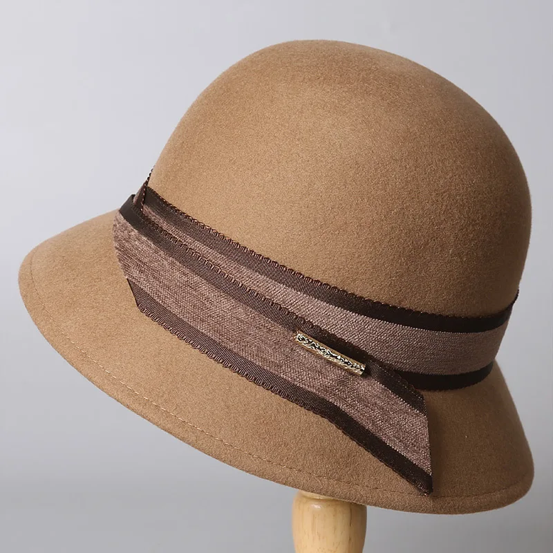 

Bucket Hat Wool Cloche Big Brim Women Autumn Winter Warm Accessory For Church Holiday Outdoors