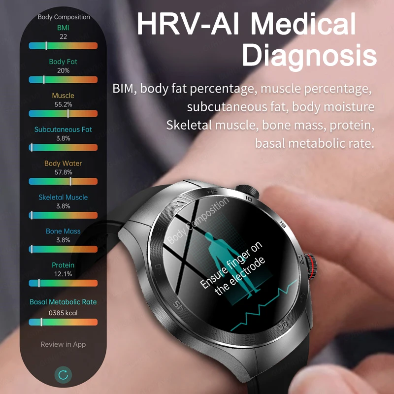 Reloj inteligente Iaser para hombre, dispositivo de pulsera con terapia Iaser, no invasiva, glucosa en sangre, grasa, ácido úrico, ECG + PPG,