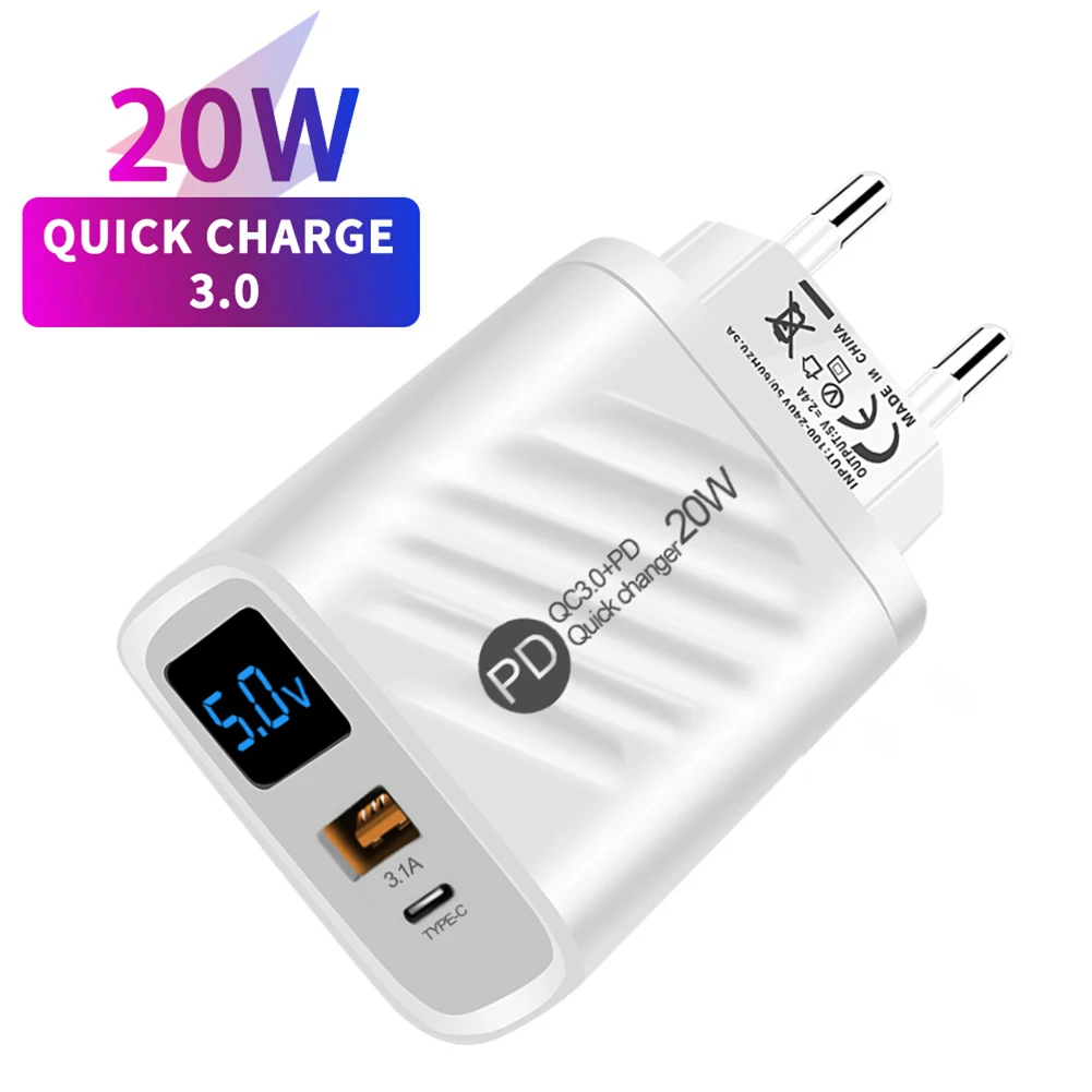 2USB Phone Charger 20W 5V 2.4A Fast Charging Adapter with Digital Display Quick Charge 3.0 EU US Standard For iPhone Android