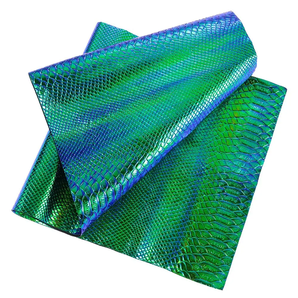 1 Roll 30x135cm Snake Skin Pattern Sheets Blue & Green Holographic Faux Leather Sheets Snake Skin Pattern PU Faux Leather