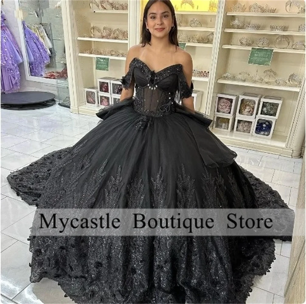 Vestido de festa princesa, Vestido de baile, Renda, Preto, Formal, 15 Anos, 2023