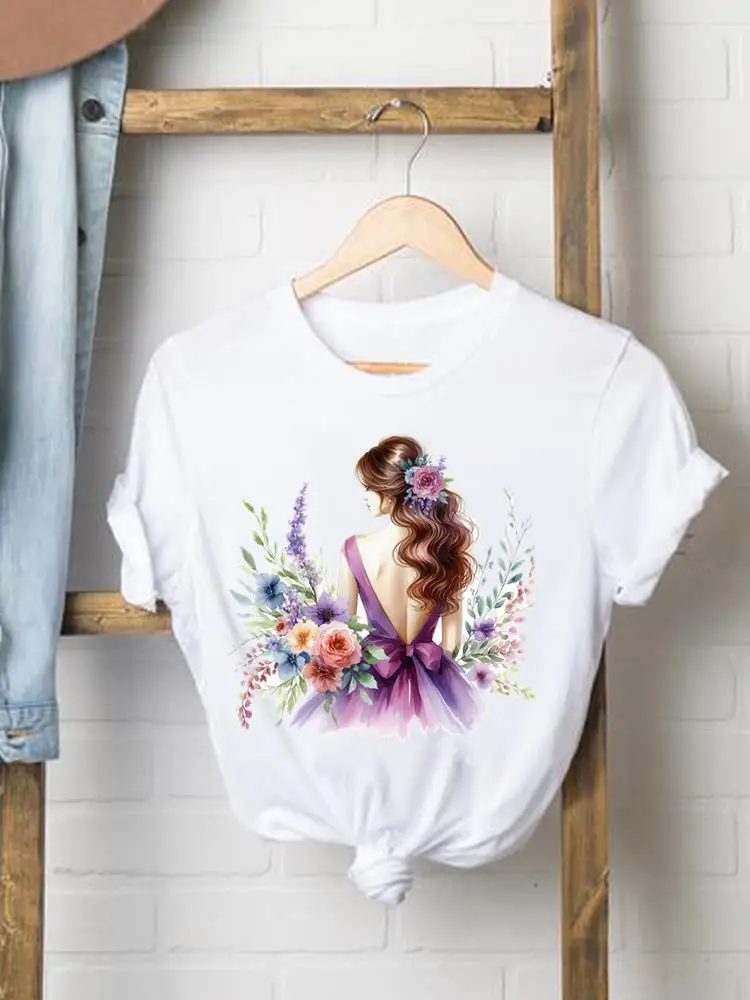 Style Flower Trend Women Tee Clothes Womens Clothing Fashion Casual Print Graphic T Ladies White Short Sleeve O-neck T-shirts