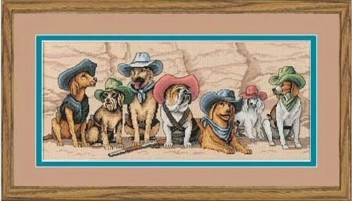 14/16/18/22/25/28CT High quality Cross Stitch Stitches Embroidery Kit Set Magnificent Seven Cowboy Dog Dogs Puppy Puppies Doggy