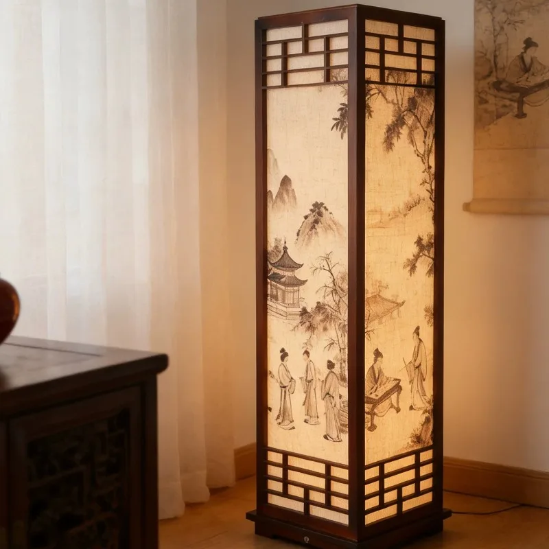 Song's Aesthetics Living Room Study Floor Lamp Hotel Homestay Ambient Light Tea Room Zen Solid Wood Decoration Floor Lamp