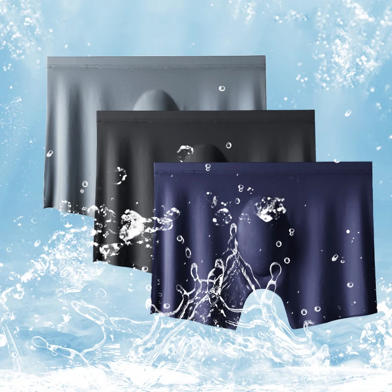 2 قطعة/الوحدة الرجال الصيف الحرير الجليد الملاكمين ملخصات سلس الملابس الداخلية الملابس الداخلية السروال السراويل رقيقة جدا تنفس مثير سراويل