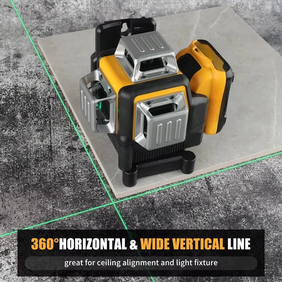 360° Rotating 3D 12-Line Green Laser Level Professional Outdoor Construction Marking Tool Lithium Battery DW89LG