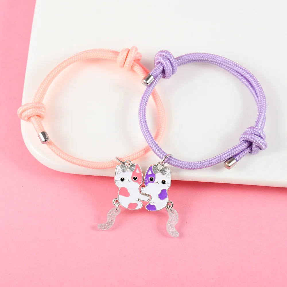 2 Teile/satz Cartoon Katzen Beste Freundin Armband BFF Freundschaft Schmuck Geschenke für Frauen
