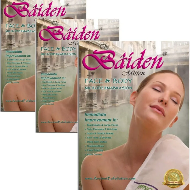 Baiden Mitten Superior Exfoliator Glove,Facial,Body Scrub,Best Firming Dry Skin Treatment,Repair Wrinkles Remove Blackhead,3pack