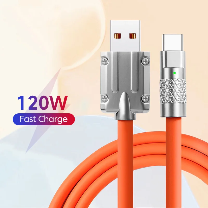 

New Silicon Coated 120W 6A Fast Charging Quick Charge USB Cable For Samsung S22 S21 S20 Ultra Huawei Xiaomi OPPO Type C Cable
