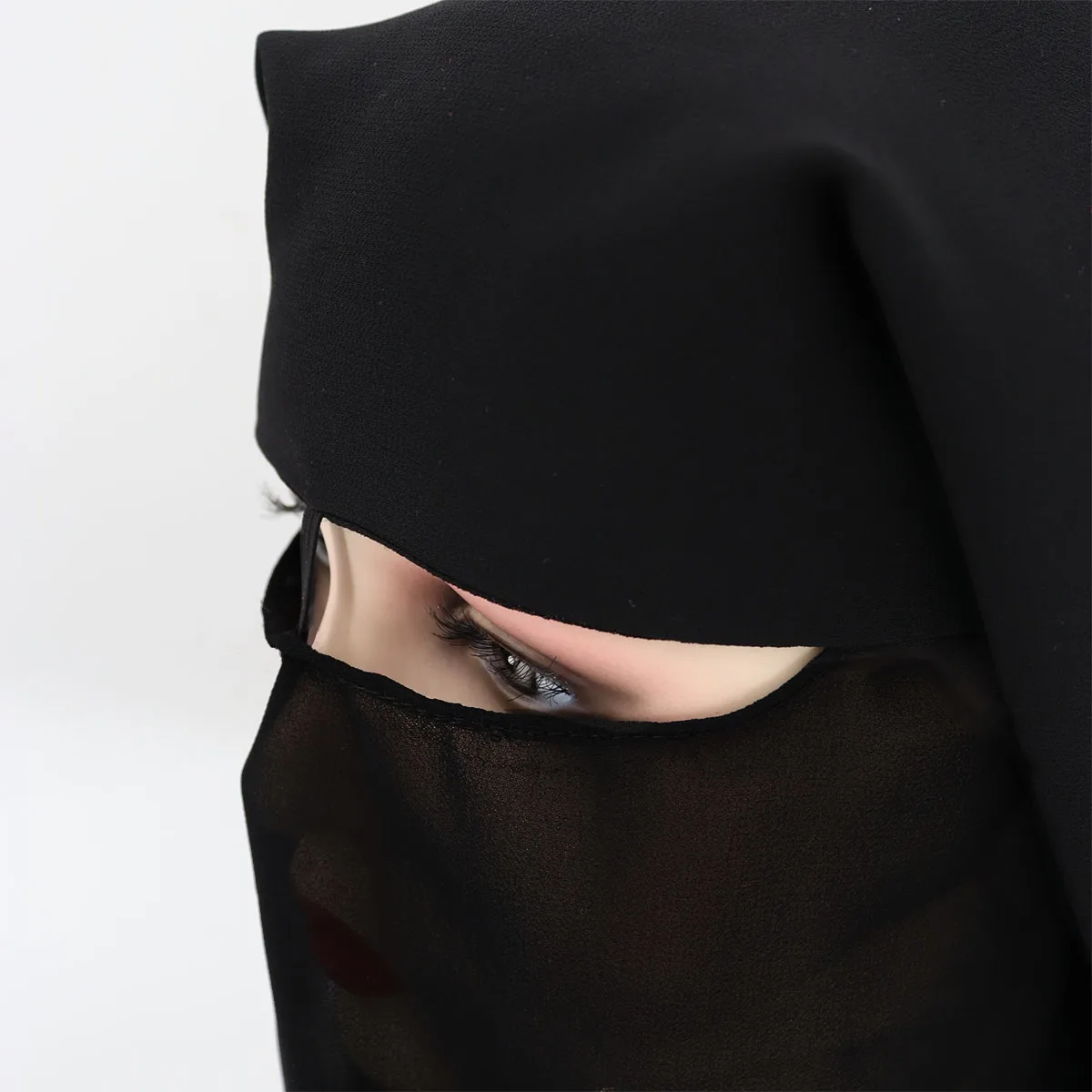 Three Layers Chiffon Niqab Tie back Face Mask Full Cover Muslim Hijab Scarf Headscarf Turban Cap Bonnet