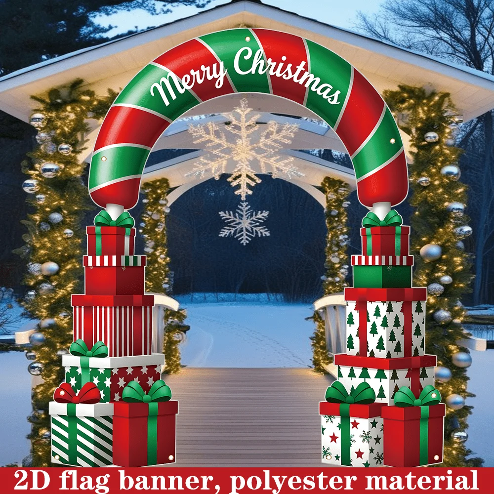 

2D Flat, 1pc Red Green Large Christmas Arch Party Supplies, Durable Polyester Fabric Banner - Party Decor For Porch, Garden
