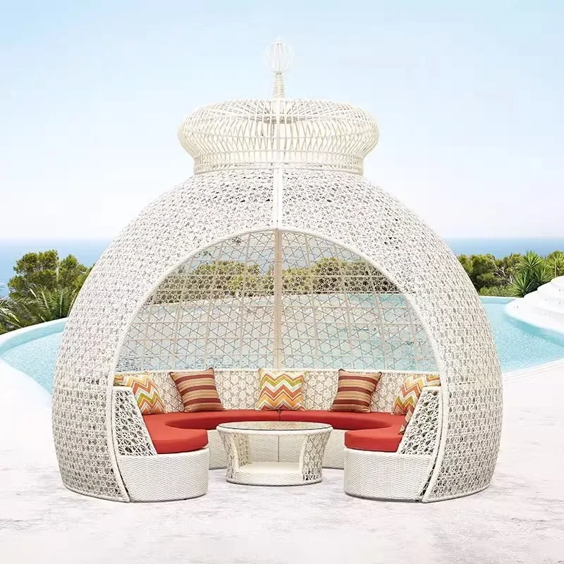 sofa bed, leisure beach pool lounger, seaside scenic rattan lounger