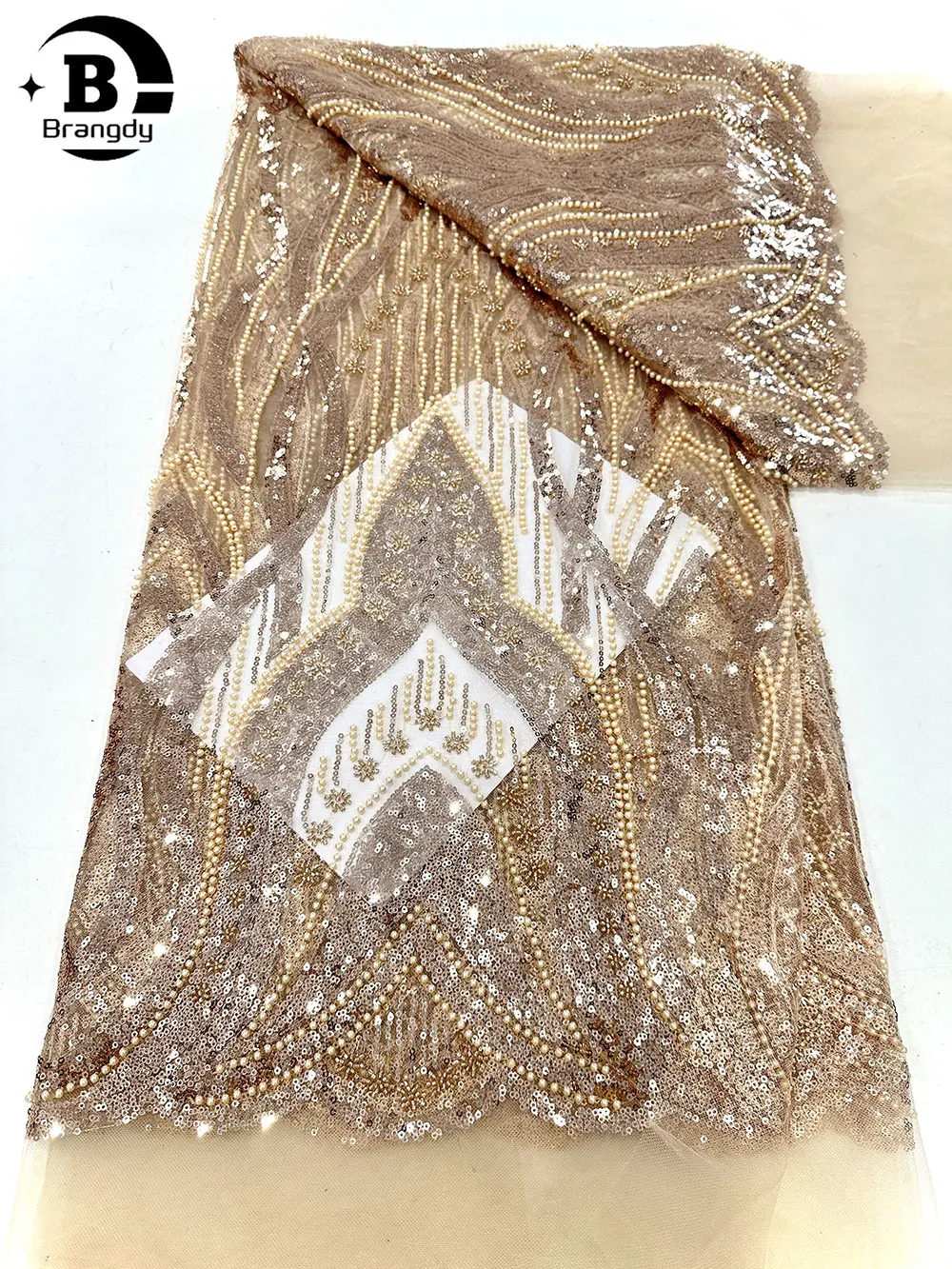 

African Beaded Net Mesh Lace Fabric 2025 Beads Embroidery Sequins French Groom Lace Fabric for Nigerian Wedding Party Dresses