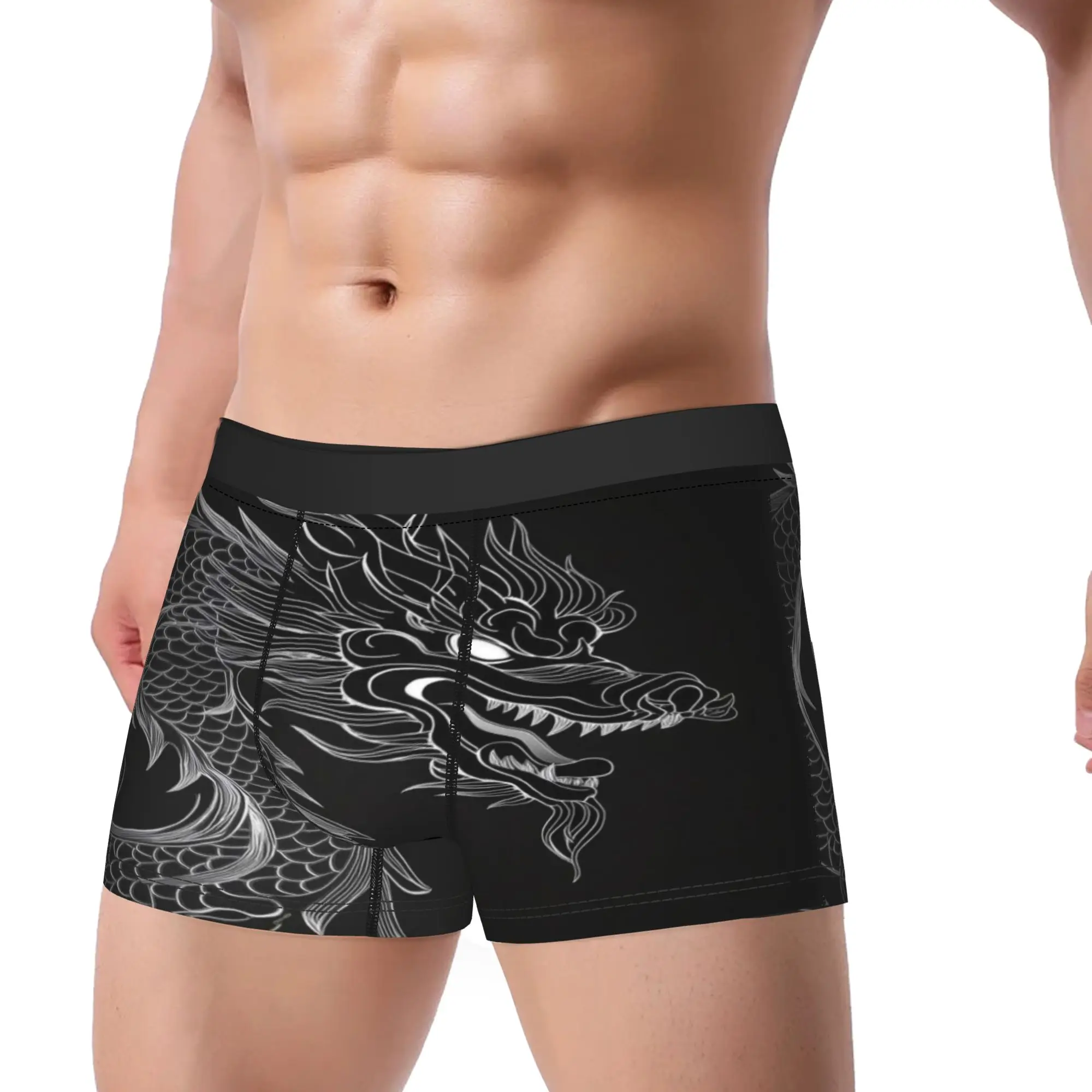 Black Chinese Dragon Silhouette Art  Underpants Homme Panties Man Underwear Ventilate Shorts Boxer Briefs