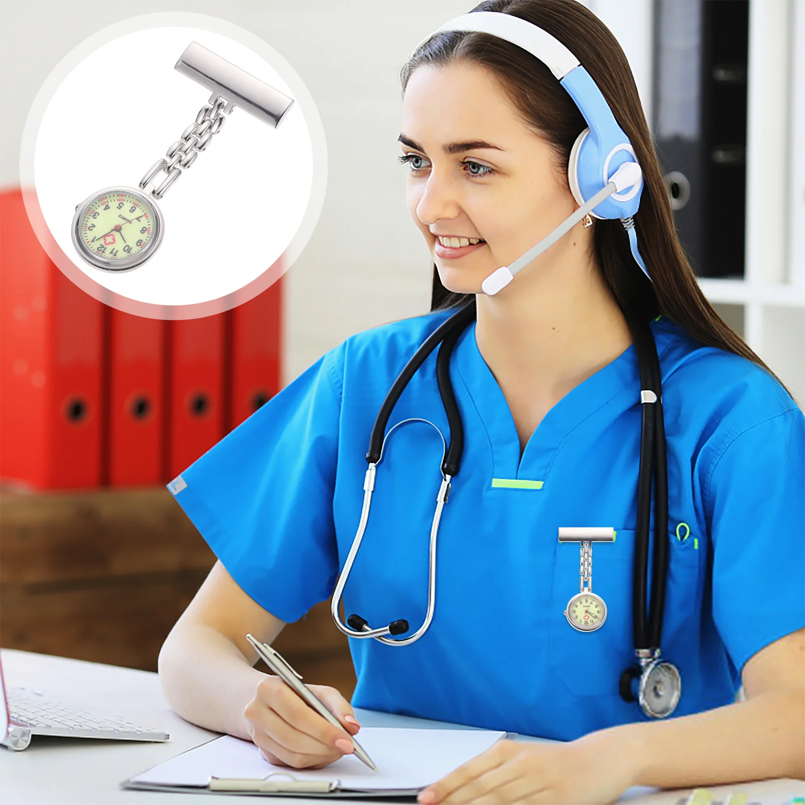 ساعة جيب مضيئة بمشبك كوارتز معلقة للطلاب الممرضات والممرضات والطلاب تستخدم تصميم مشبك خفيف الوزن وآمن #1