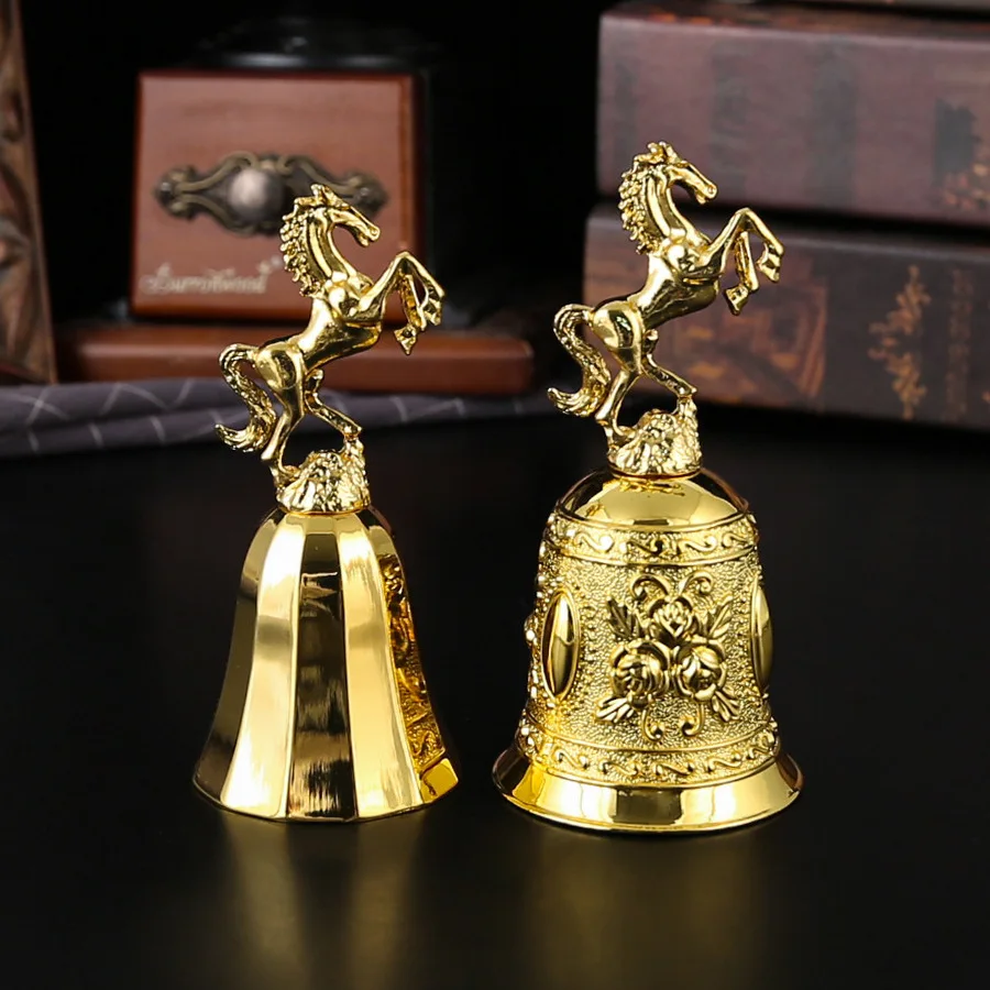European Metal Handbell with Rose Pattern Small Horse Bell for Dinner Wedding Meditation Prayer Or Training