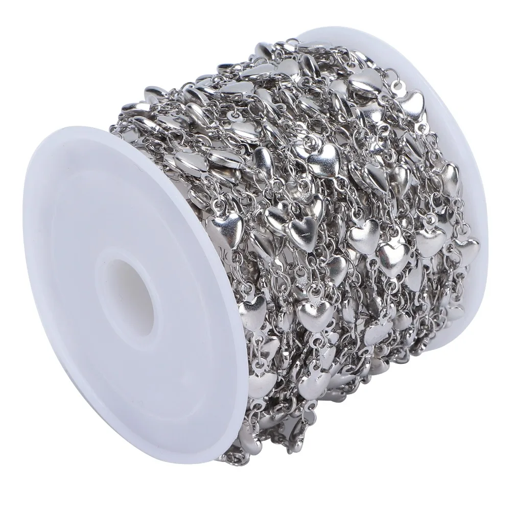 Stainless Steel Curb Chain Peach Heart Type Steel Twisted Chain Heart Link Chain Soldered Cable Chains Handmade Jewelry
