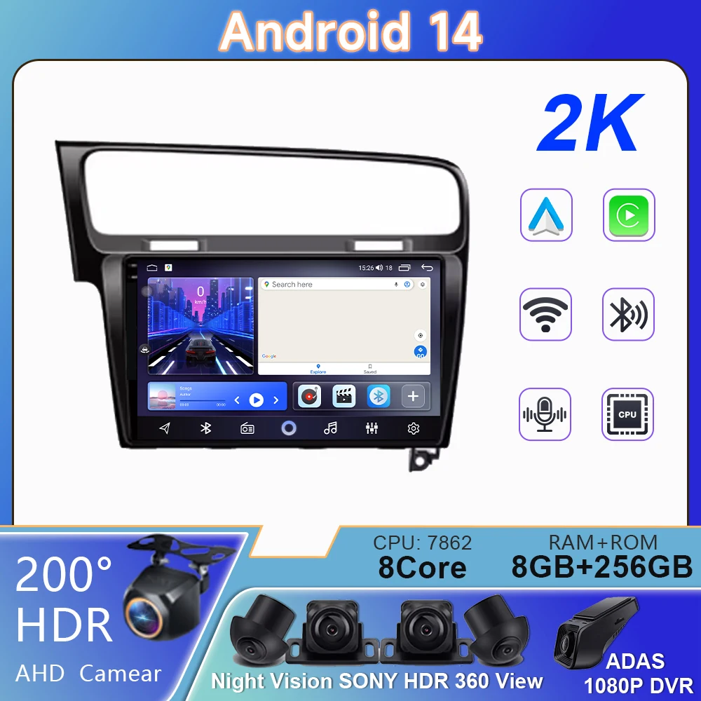 

Android 14 For Volkswagen VW Golf 7 MK7 GTI 2011-2021 Car Radio Carplay HD Multimedia Auto Qualcomm GPS Stereo Video Player 2din