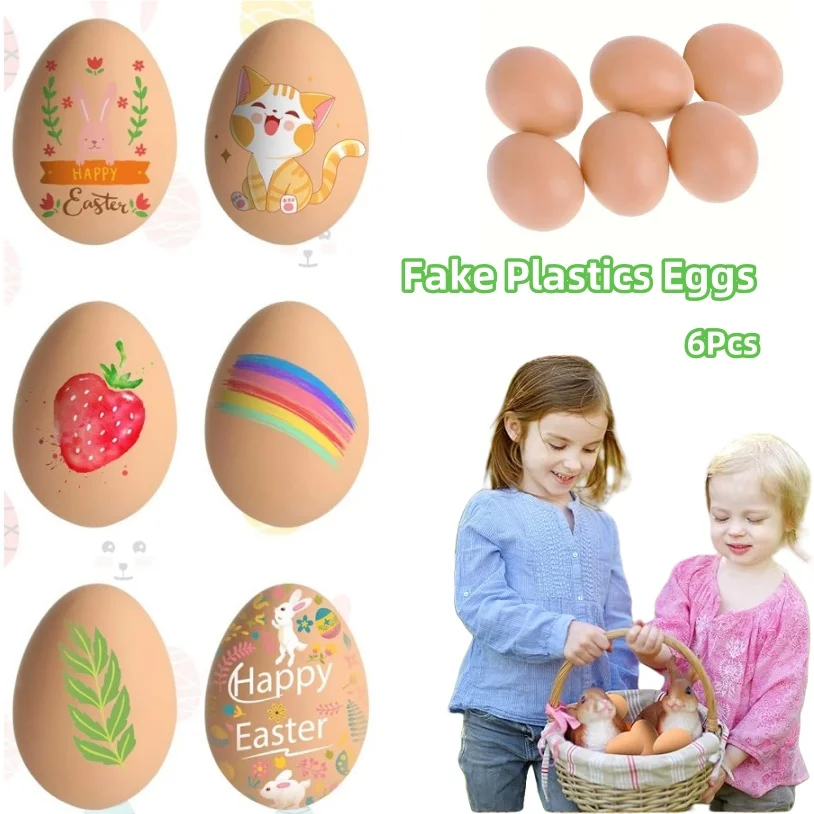 6Pcs Fake Plastics Eggs Simulated Realistic Fake Nest Eggs Painting Drawing DIY Crafting Fake Chicken Eggs Easter Party Decor