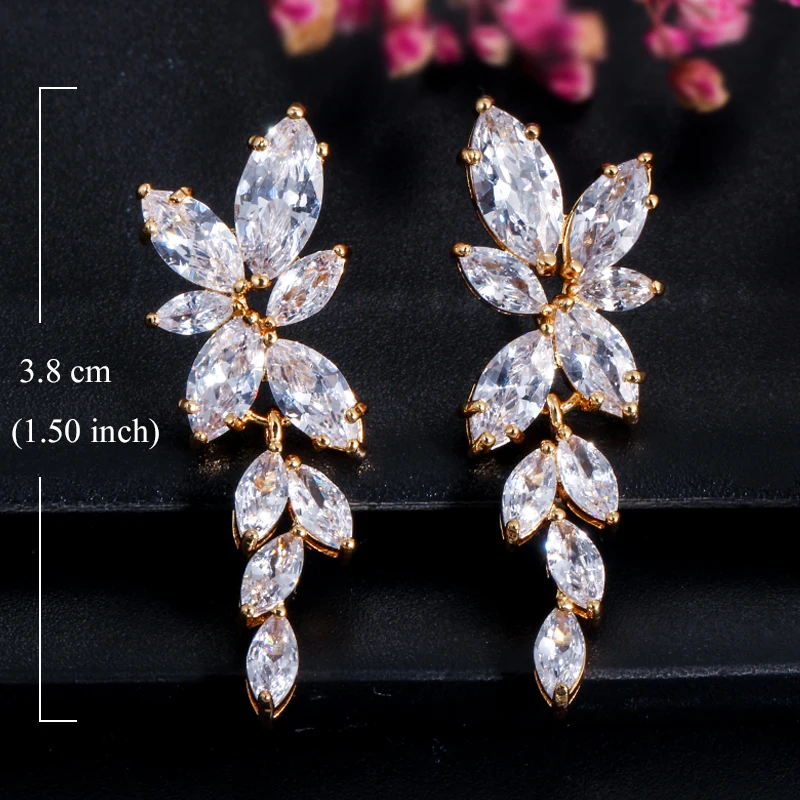 ThreeGraces Clear Marquise Cut Cubic Zirconia Rose Gold Color Elegant Leaf Drop Earrings for Women Bridal Wedding Jewelry E1159