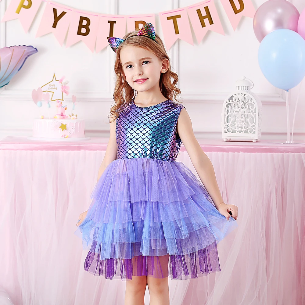 Girls Perform Mermaid Dress Children Princess Tutu Dress Toddlers Summer Prom Dresses Kids Birthday Party School Casual Clothes