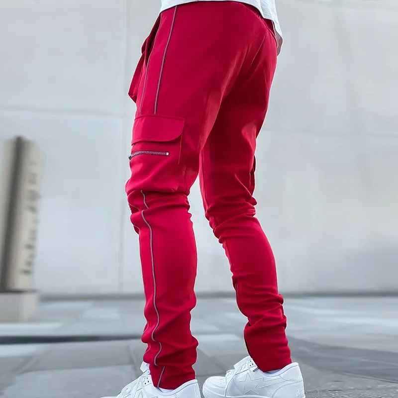 

Spring Autumn Brand Gym Mens Joggers Cargo Pants Multi-Pocket Reflect Straight Sports Fitness Casual Hip Hop Trousers Sweatpants