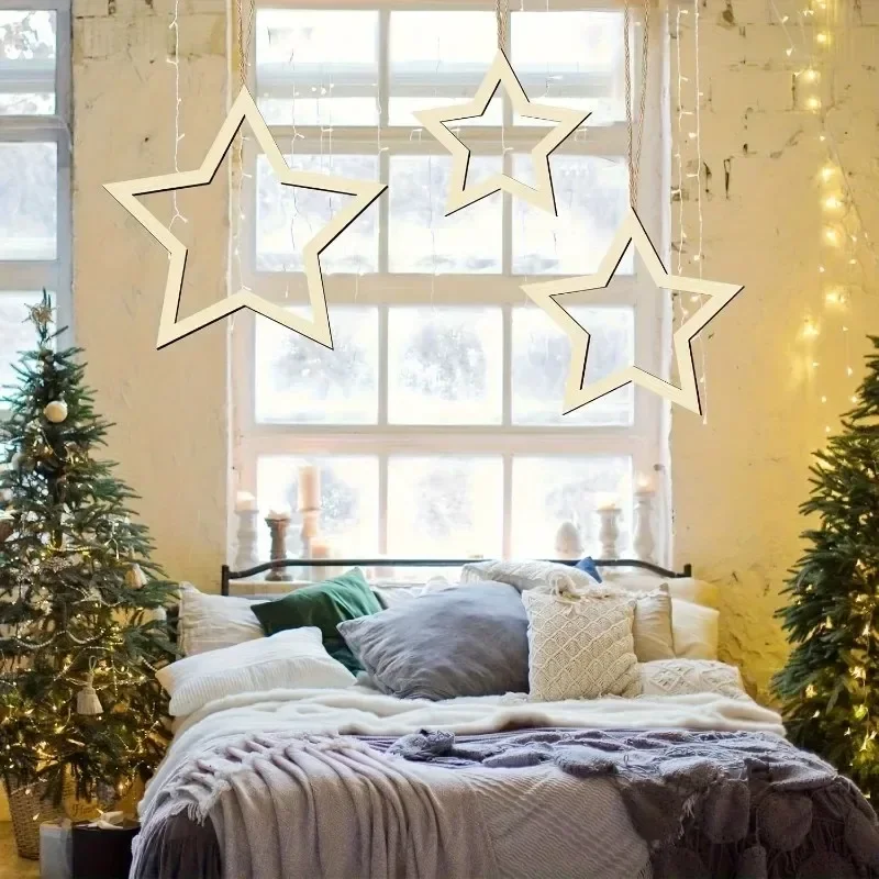 High Quality Beige Wooden Five Pointed Star Cutouts, Wooden Star Slices For DIY Craft Party Table Ornaments Decorations